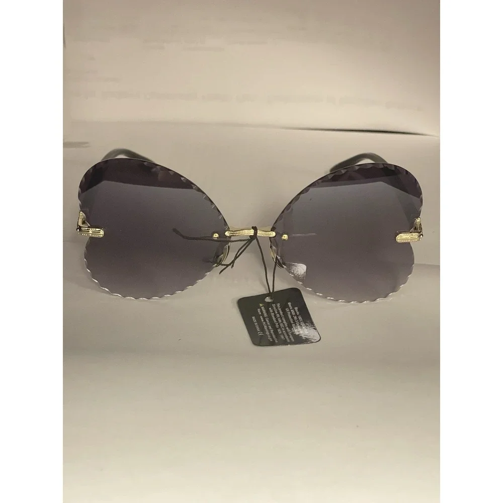 Womens Sunglasses Large Round Butterfly Double Metal Frame BlackMirror Retro 90s